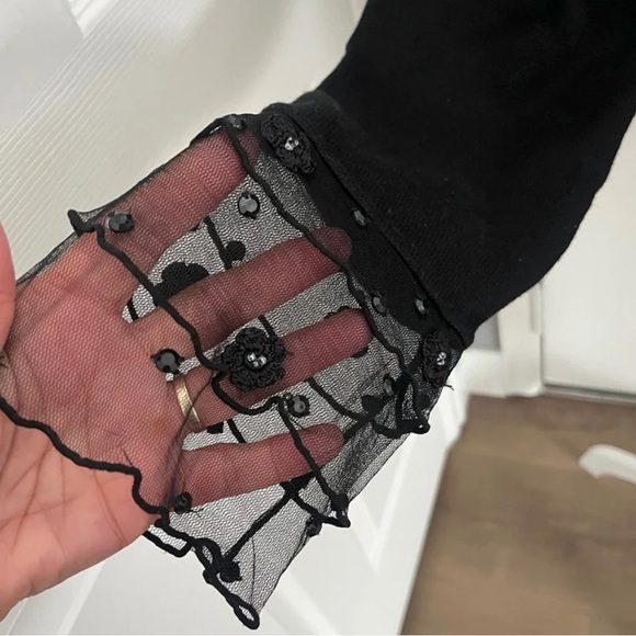 Storybook Knits Cardigan Large Sequin Lace Mobwife Black Beaded‎ Embellished Net - Picture 9 of 12